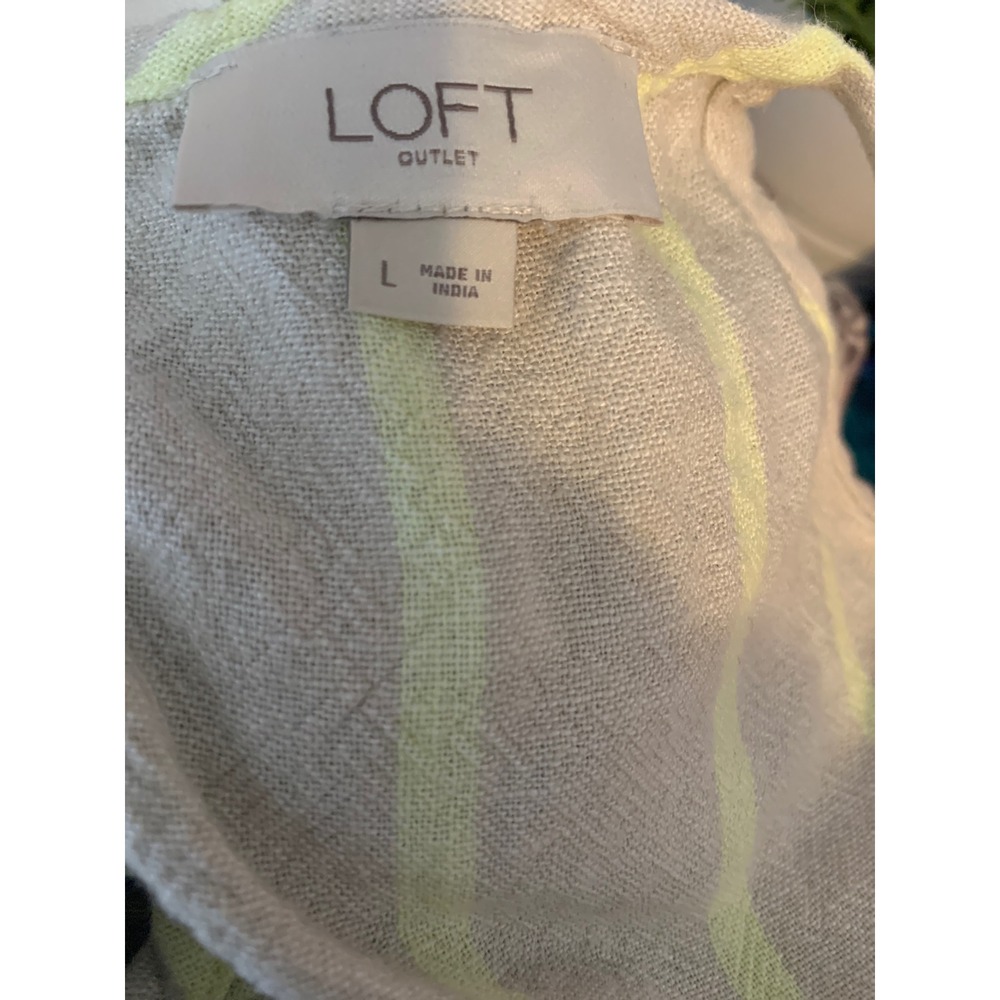 Loft Outlet Womens Linen Blend Striped Camisole Tank Top Beige Neon Yellow L - Picture 5 of 6